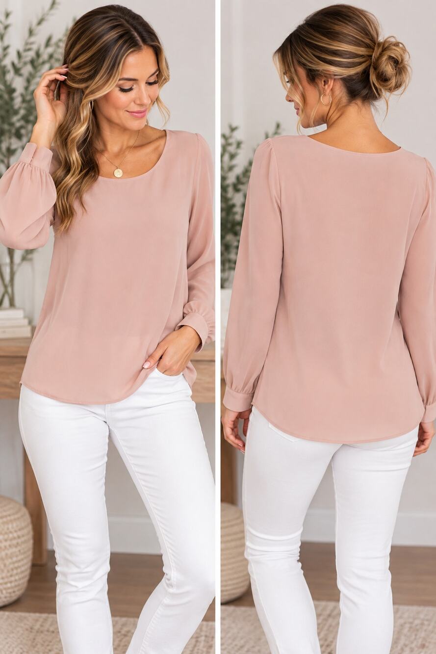 PLEIONE Anthropologie Blush Pink Blouse Long Sleeve Scoop Neck Sheer Cuff Top M